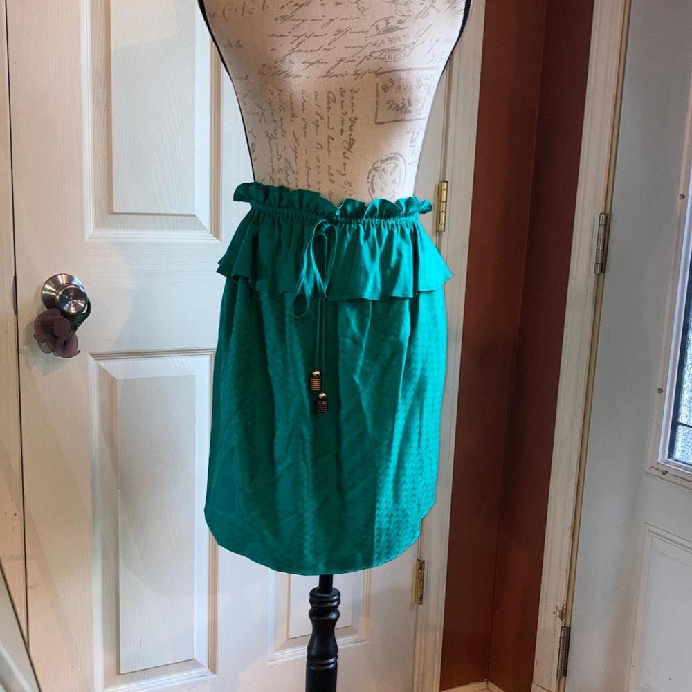 Anthropology Milly of NY Silk Emerald Green Chevron Ruffle Hem Skirt sz 0 - Picture 4 of 7